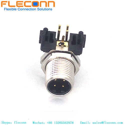 M12 Panel Mount Receptacle, 4 Pole A-coded Waterproof Connector