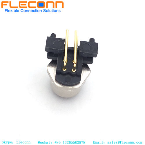 M12-A 4 Pin Female Panel Mount Connector, front lock, Right Angle