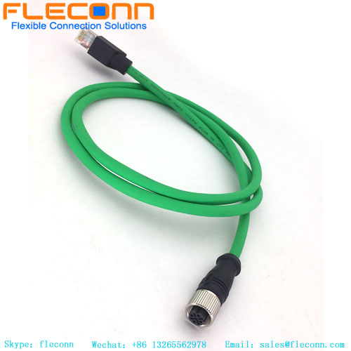 M12 4 Position D-Coded Female to RJ45 Ethernet Cable， Cat6 Shielded High Flex Industrial Network