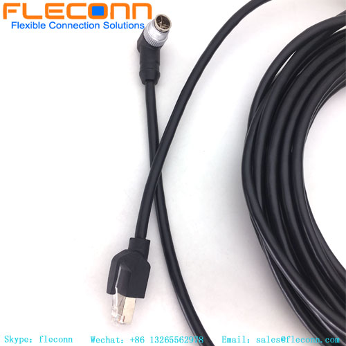 FLECONN can produce high qualitym12 x-coded male right angle molded to rj45 ethernet cable