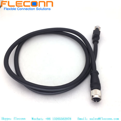 M12 X Coded 8Pin Female Connector to RJ45 Cat6A Industrial Ethernet  Cable