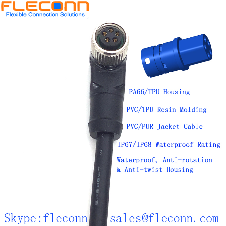 M8 5 Position Female Cable, 90 Deg Right Angle, 0.5M 1M 2M 3M Available