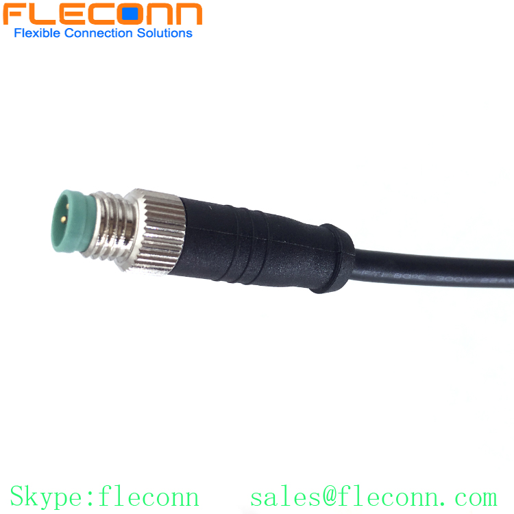 M8 Connection cable 4 Pin male cable connector on both ends, Overmolded, Black PVC, Unshielded