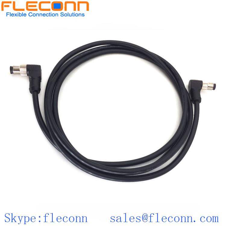 M8 4 Pin Position Male to Male Cable, Right Angle, IP67 IP68 Waterproof Rating