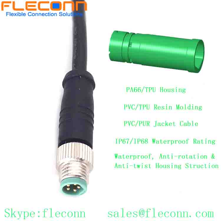 M8 B-code 5-Pole Male Cable, Straight Molded Connector Cable