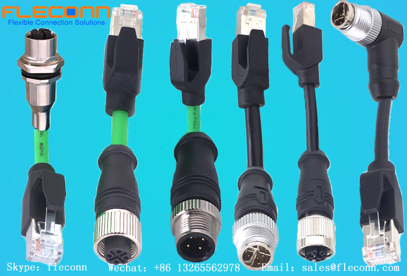 FLECONN can provide IP66 waterproof M12 4-pin d-coded and 8-pin X-coded to RJ45 Ethernet cables for power and signal transmission connections.