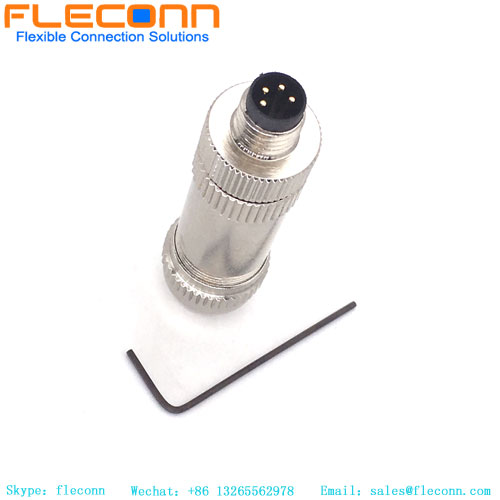 M8 4 Pin Male Connector, Metal Shielded