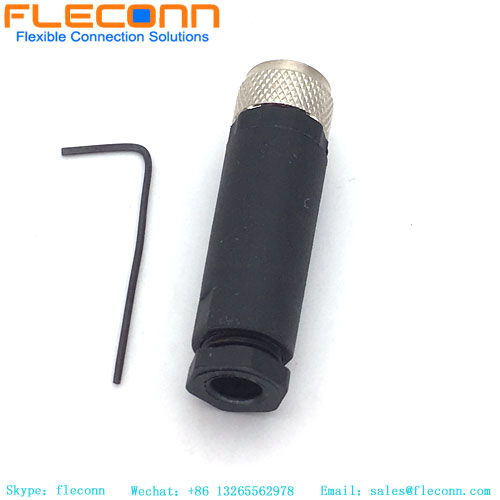 M8 3 Pin Connector, Female, Straight, Field Wireable