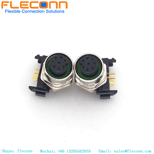 M12 8 Pin A-Coded 90 Degree Panel Connector