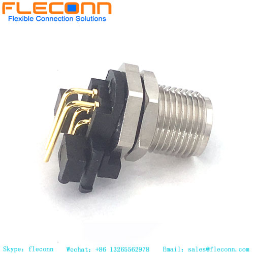 M12 D-coded Ethernet Connector PCB Panel Mount Right Angle 4 Pin Male Plug
