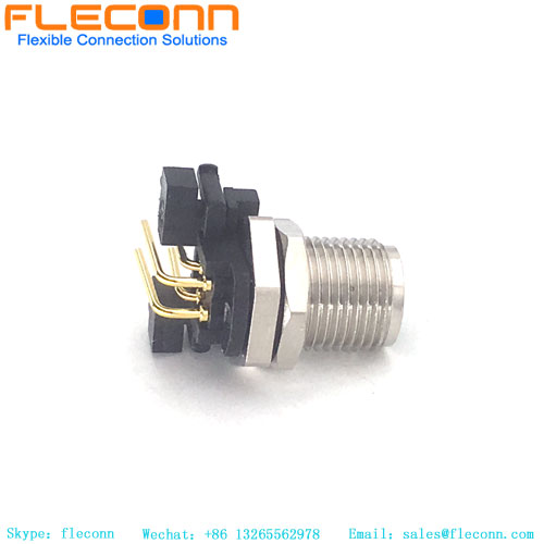 M12 D-coded Ethernet Connector PCB Panel Mount Right Angle 4 Pin Male Plug