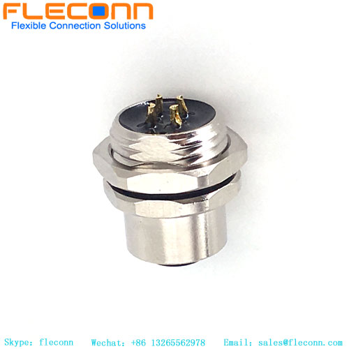 M12 4 Pole Panel Mount Connector，Rear Fastening Thread
