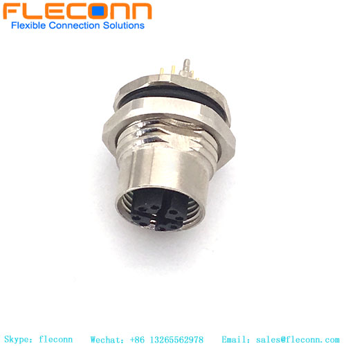 M12 PCB Mount Connector X-Coded Female, 8-Pin Shielded Receptacle