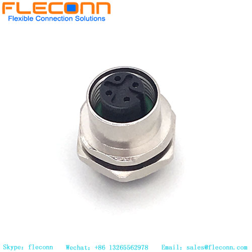 M12 4 Pos A-Coding Female Panel Mount Connector