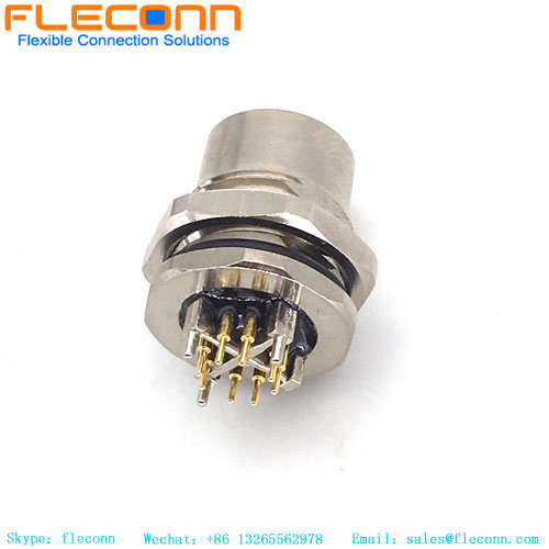 FLECONN can supply Front Fastened 8 Pin X-coded Female M12 PCB Panel Connector Connector