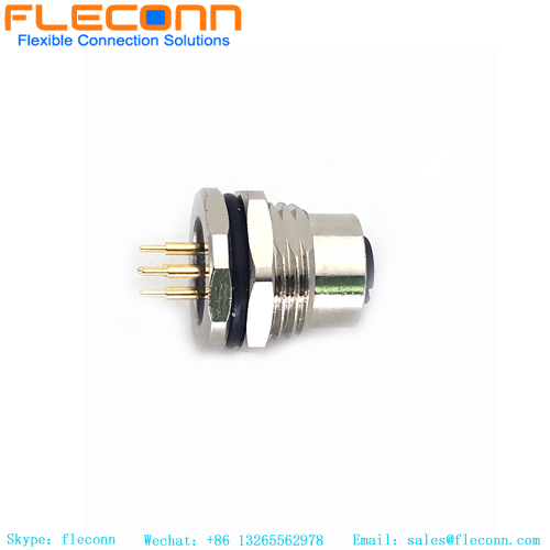 3 Pole Female Front Fastened M12 PCB Panel Mount Connector