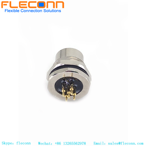 5 Pin Female M12 PCB Connector, Rear Panel Mounting