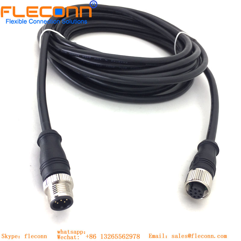 M12 8 Pole Cable, A-Coded Male To Female Straight Connector Cable
