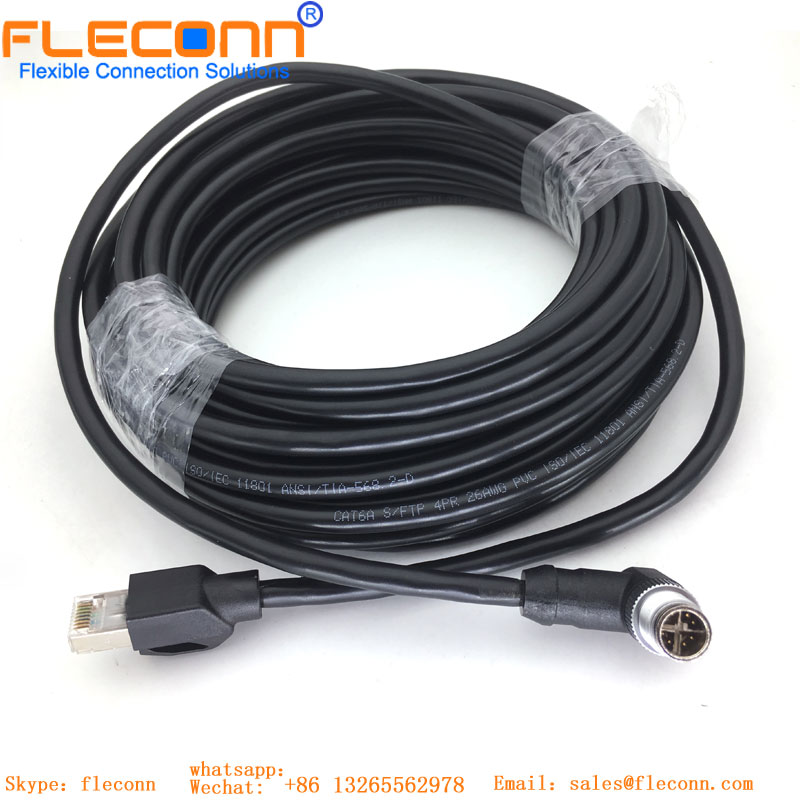 FLECONN can supply M12 Connector Male 8 Pin X Code To Rj45 Ethernet Cable